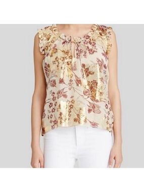 Diane Von Furstenberg Silk Floral Metallic-Accent Sleeveless Blouse